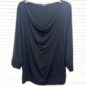Eileen Fisher Black Drape Neck Top Large